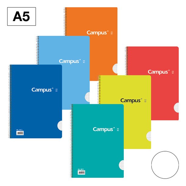 BLOC ESPIRAL CAMPUS A5 TAPA BÁSICA 80 HOJAS 60 GRAMOS LISO