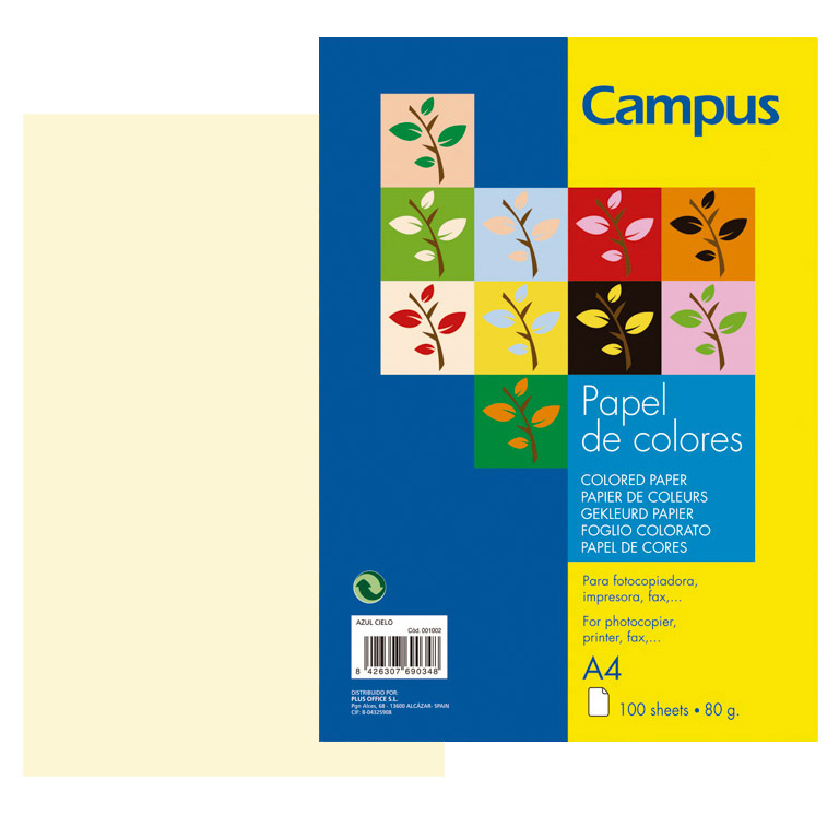 PAPEL DIN A4 CAMPUS 80 GRAMOS PAQUETE 100 HOJAS COLOR MARFIL