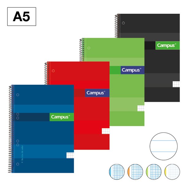 BLOC ESPIRAL TAPA DURA CAMPUS A5 160 HOJAS 70 GRAMOS MICROPERFORADO HORIZONTAL