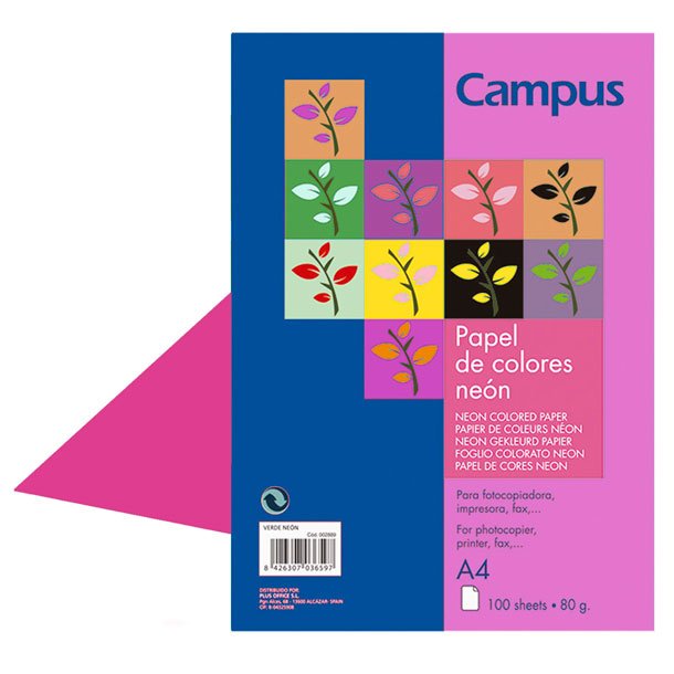 PAPEL DIN A4 CAMPUS 80 GRAMOS PAQUETE 100 HOJAS COLOR ROSA NEÓN