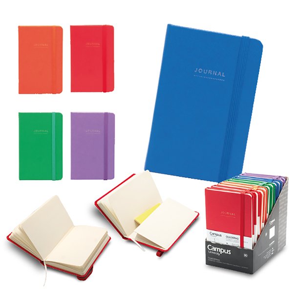 LIBRETA ENCUADERNADA CAMPUS UNIVERSITY JOURNAL A6 96H 80GR CON GOMA COLORES SURTIDOS LISO