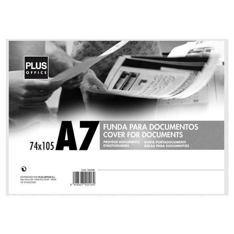 FUNDAS PARA DOCUMENTOS RIGIDA  PLUS OFFICE A7 400 MICRAS 105X74 MM TRANSPARENTE
