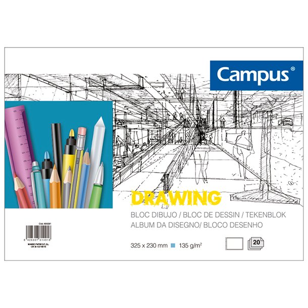 BLOC DE DIBUJO CAMPUS A4 325X230 MM 2 TALADROS 20 HOJAS 130 GRAMOS APAISADO