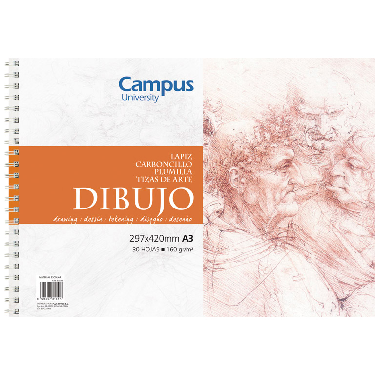 BLOC DE DIBUJO CAMPUS UNIVERSITY A3 420X297 MM ESPIRAL 30 HOJAS 160 GRAMOS LISO