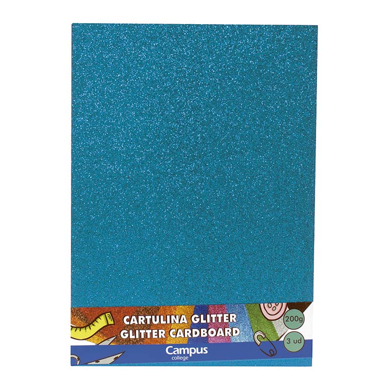 CARTULINA CAMPUS COLLEGE 200 GRAMOS A4 210X297 MM GLITTER PURPURINA COLOR AZUL CLARO